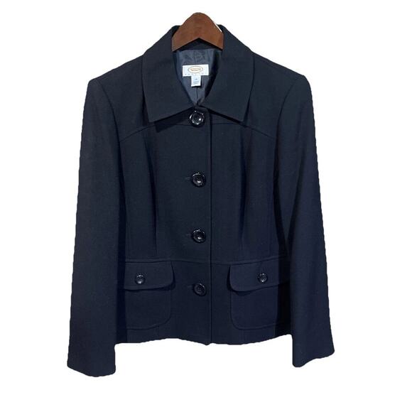 Vtg Talbots Women’s Blazer Sz 14P Black Wool Jacket Career Work Professional - Picture 1 of 10